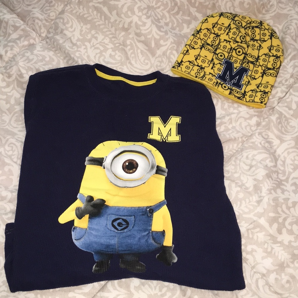 NEW*Boys Minion long sleeve shirt & winter beanie